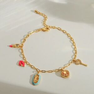 14K Gold Barbie Theme Charm Bracelet Paper Clip Chain (Barbie Oval Charm)